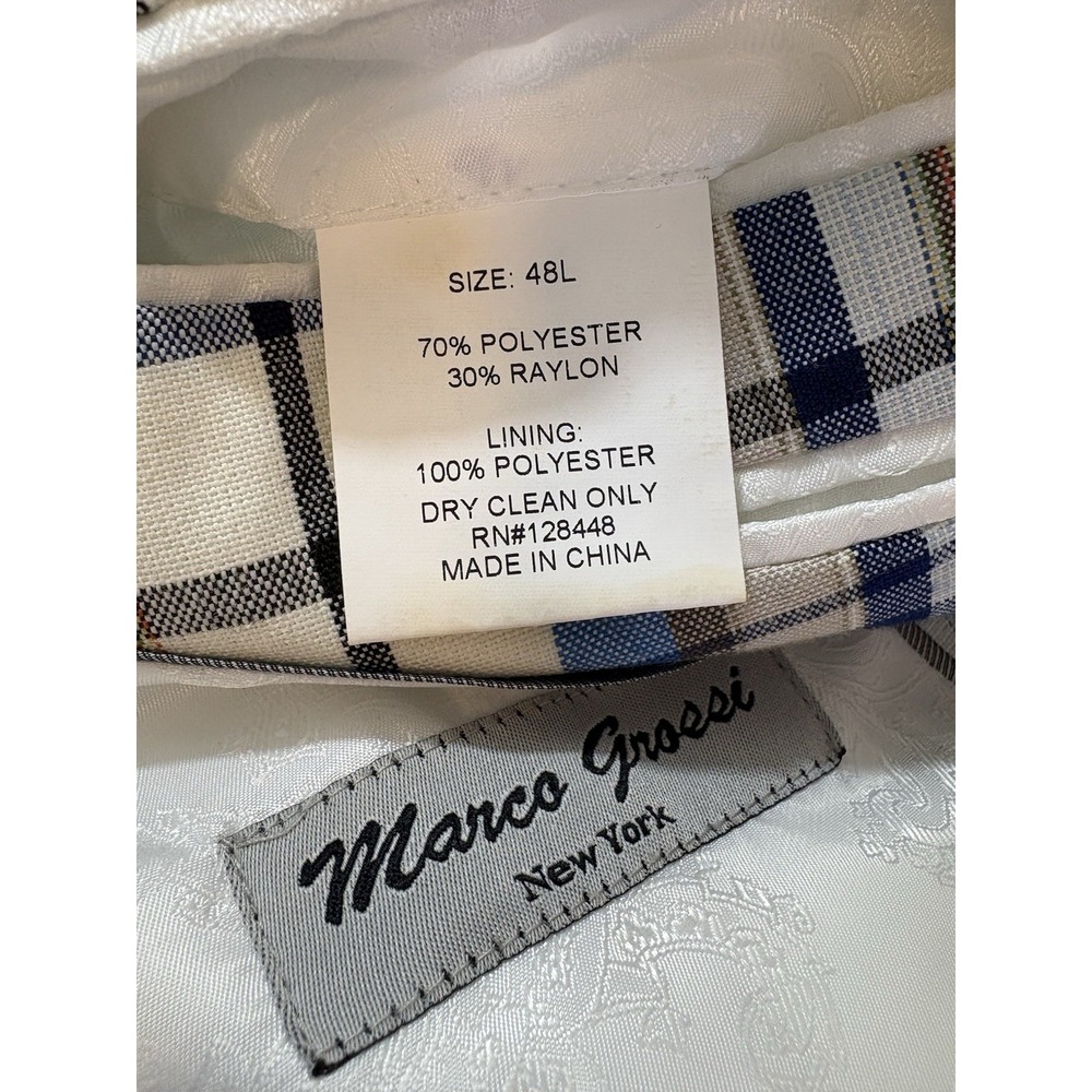 Marco Grossi Mens Blazer Size 48Long Blue Plaid 2-button Closure - Picture 2 of 10